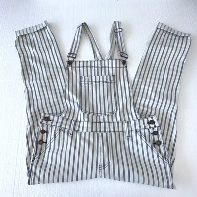 Judy Blue Womens Size L White Black Striped Button Up Denim Overalls NWT Stretch - Image 1 of 4