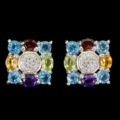 925 Sterling Silver Earrings Oval Citrine 4x3mm Amethyst Topaz Gemstone Jewelry - Image 1 of 4