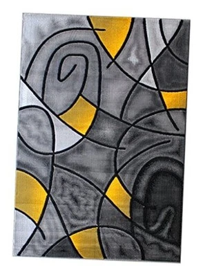 Alfombra contemporánea moderna, amarilla gris negra (8 pies X 10 pies)  Foto 1 de 4