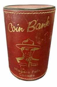 NIAGARA FALLS vtg coin bank Canada cylinder Royal Canadian Mounted Police 1950s - Picture 1 of 4