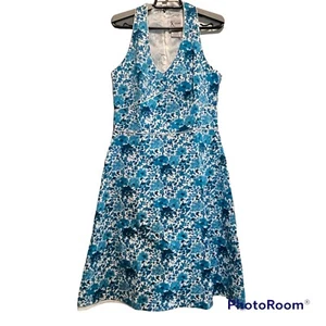 K Studio Blue Floral Print Halterd Sleeveless Dress Pleated Fit Flare Dress Sz 8 - Picture 1 of 12