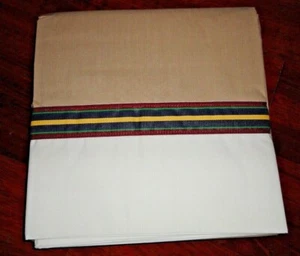 MARTEX ATELIER EXETER RIBBON STRIPE MODERN TAN RED BLUE QUEEN FLAT SHEET 90X102 - Picture 1 of 10