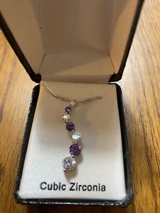 7 Steine Zirkonia Tropfen Anhänger Kette Halskette Lila Amethyst Silber �� - Bild 1 von 2