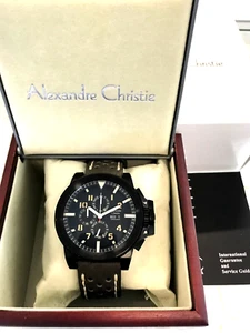 Alexandre Christie AC6364MCLIPGN Black Coated  Steel Chronograph Watch - Picture 1 of 4
