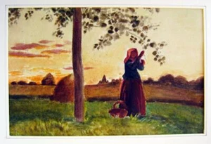 LANDSCAPE A LADY PICKING FRUIT W/COL MANNER OF IMPRESSIONIST SCHOOL C1880 - Picture 1 of 1