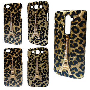Do telefonów 3D Bling Luxury Leopard Stras Złota Wieża Tył Twarde etui Cover
