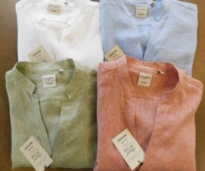 NEW Murano Baird McNutt Mens 100% Linen Shirt Mandarin Collar - Picture 1 of 6