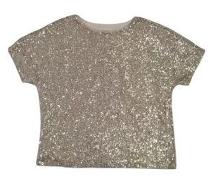 Melloday Women's Silver Sequin Short Sleeve Blouse Round Neck Sparkly Tops M. - Picture 1 of 8