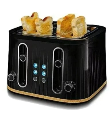 4 Slice Black Scandi Deep Fill NonStick New Toaster Jam Kitchen Home Office 🤩🖤 - Image 1 of 4