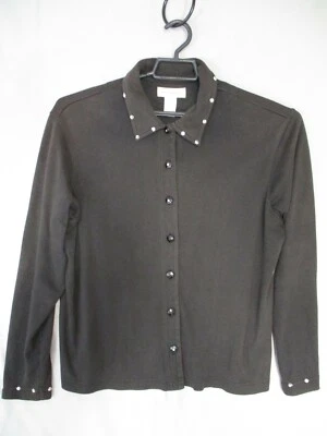 Top Bechamel para mujer grande negro tejido elástico manga larga con botones pedrería Foto 1 de 4