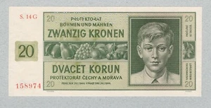 Böhmen Y Mähren 20 Korun 1944, P9 s, A, UNC, EXEMPLAR. - Bild 1 von 2