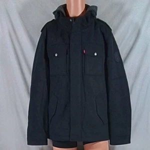 Men's Levi's Wool-Blend Hooded Military Jacket - Black - Large - NWOT - Picture 1 of 6