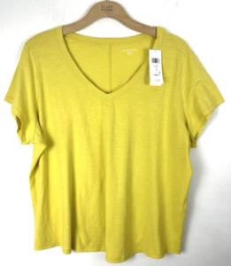 T-shirt scollo a V nuova con etichette $108 Eileen Fisher Plus 3X Yarow in jersey di cotone biologico - Foto 1 di 5