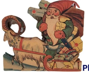 * Vintage Santa Claus Paper Table Decoration Sleigh Mountain Goat Gift Present - Picture 1 of 6