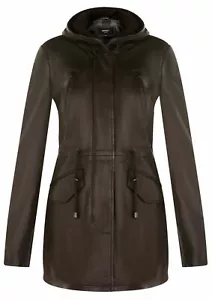 Chaqueta Parka de Cuero Marrón para Mujer con Capucha Varios Bolsillos Gabardina - Imagen 1 de 3