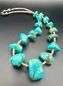 Vintage Navajo Kingman Turquoise Heishi Shell Beaded Necklace (Large) - Picture 1 of 6