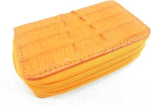 Genuine Crocodile Skin Leather Zip Around Key Holders Wallet Coins Orange  - Picture 1 of 5