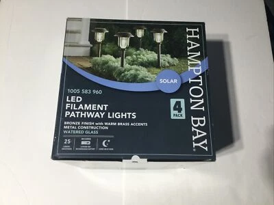 Hampton Bay Solar Outdoor LED Bronze Metal Pathway Lights 4 Pack - Image 1 of 2