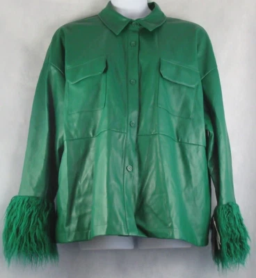 Chaqueta de cuero sintético plisado para mujer INC Ade Samuel, verde irlandés, XXXL / 3XL Foto 1 de 2