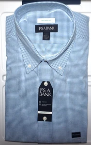 Jos A Bank Dress Shirt 16.5 - 34/35 Tailored Fit Blue Mini Check Stretch NWT (AV - Picture 1 of 4