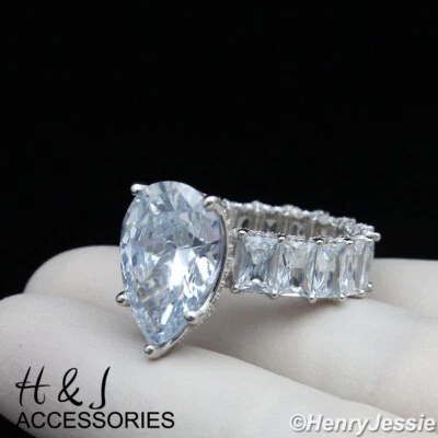 ANILLO DE COMPROMISO MUJER PLATA ESTERLINA 925 GRANDE EN FORMA DE PERA BLING CIRCONITA*ASR129 Foto 1 de 4