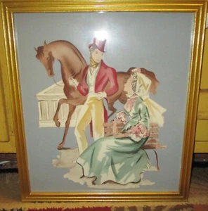  Original Airbrush Aquarell Bernard Picture Co. Gerahmter viktorianischer Mann & Frau - Bild 1 von 5