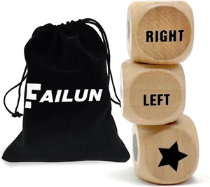 3Pcs Left Right Center Game Dice 1 Inch Wooden Dice with Drawstring Bag, Easy to - Picture 1 of 8