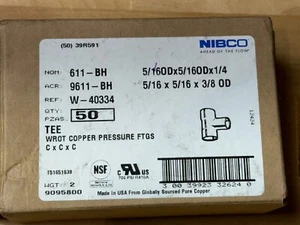 50 QTY - NIBCO 611-BH 5/16ODx5/16ODx1/4 WROT COPPER TEE PRESSURE FTGS LOT - Picture 1 of 4