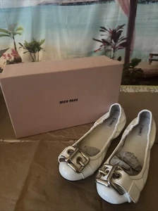 Miu Miu Womens Calzature Donna Ballet Flats Vernice Metal White  Size 40 Rare - Picture 1 of 24