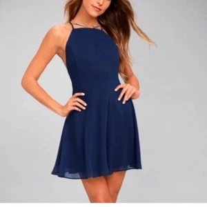Lulus letter of love blue skater dress criss cross back size small - Picture 1 of 6