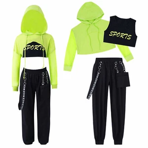 Girls Modern Jazz Dance Costume Kids Hip Hop Street Dancewear Outfit Performing  - Picture 1 of 22