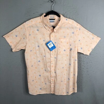 Camisa Columbia Hombre Grande Naranja Calce Regular Playa Hawaiana Rendimiento Piña Foto 1 de 4