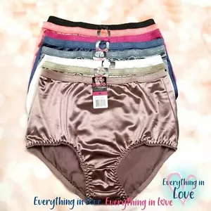 3 6 Women High Waist Full Coverage Shiny Smooth Silky Satin Brief Panties Undies - Picture 1 of 12