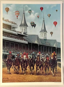 Kentucky Springtime By C.W. Vittitow Derby Horses Balloons Twin Spires Landmark - Picture 1 of 8