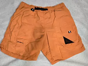 Eddie Bauer Mens Swim Trunks Shorts Sz M Orange Belted Cargo Pockets Mesh Liner - Picture 1 of 10