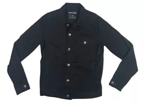 Denim & Flower Mens Small Trucker Jacket Long Sleeve Black Denim Pockets Casual - Foto 1 di 10