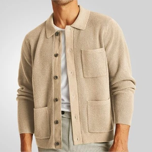 Men's knitted sweater shirt collar long sleeved sweater jacket - Picture 1 of 22