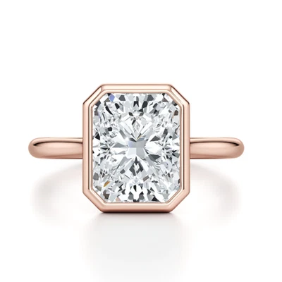 Gold Diamond Ring Radiant Cut 1.20 Ct IGI GIA Lab Created 18K Rose Sizes 5.5 6 7 - Image 1 of 4