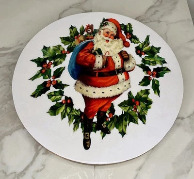 Bandeja redonda grande vintage de vacaciones de Santa Claus Lazy Susan Foto 1 de 4