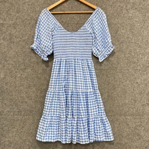 Salty Bright Womens Dress Size 8 Blue White Gingham Half Sleeve Fit Flare 24919 - Picture 1 of 10