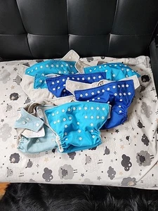 Kawaii Baby Adjustable CLOTH Pocket Diapers Lot 7 Blue Pocket - Picture 1 of 3