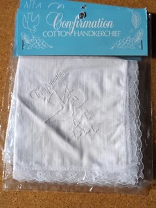 Confirmation Cotton Embroidered Handkerchief Religious Hanky Dove Bird Unisex π - Picture 1 of 9