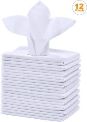 12 X White Cotton Napkins Table Linen Dinner Cloth 100% Egyptian Cotton 250 TC - Image 1 of 4