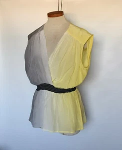 YASB Bluse Ombre 100% Seide ärmellos Schlitz hinten Größe S grau gelb ombre - Bild 1 von 3