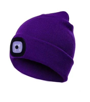 Bonnet Chaud à LED Rechargeable Lampe Frontale Unisexe Vélo Randonnée Violet - Photo 1/4