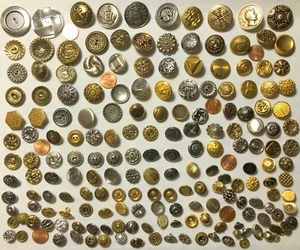 Mixed Lot 185 Vintage Metal Buttons 8mm - 38mm Sew-thru Shank Some Pairs 10995 - Picture 1 of 10