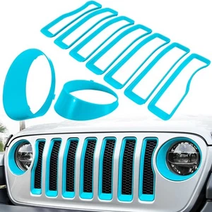 For Jeep Wrangler JL JLU Front Mesh Grille Grill Insert+Headlight Cover 2018-23 - Picture 1 of 9