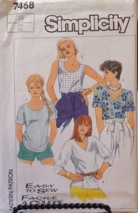 7468 Simplicity Patrón COSTURA CORTE Misses 16 Pullover Tops Tanque Cuchara Cuello en V - Imagen 1 de 2