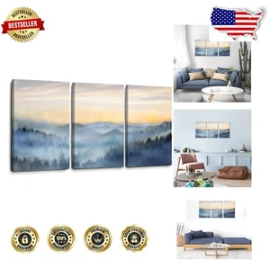 Stunning 16x24 Inch 3 Panel Canvas Art – Sunrise Misty Forest Wall Decor - Picture 1 of 10