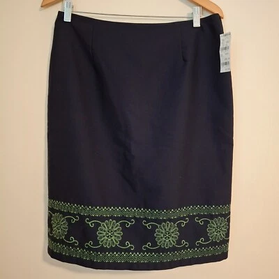 Falda lápiz B Moss Tailor talla 10 azul marino bordada verde totalmente forrada cremallera nueva con etiquetas Foto 1 de 4